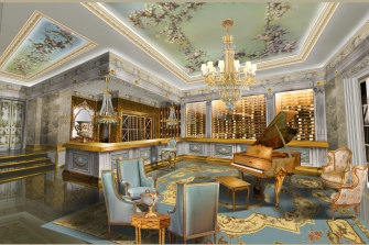A piano bar in a mansion designed by Artnow International at Sovereign Island.