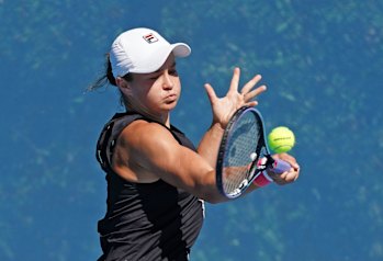 Ash Barty trains at Xavier College in Melbourne. 
