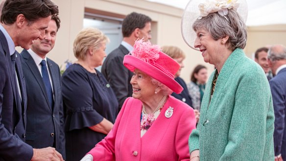 The Queen, accompanied by Prime Minister Theresa May meets with Canada Prime Minister Justin Trudeau during D-Day commemorations.