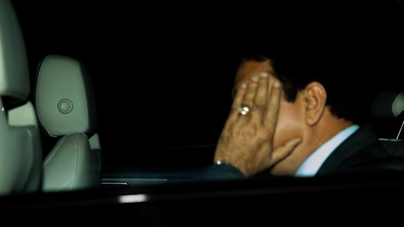 People arrive at Channel Nine Studios in Willoughby for the Liberal Party fundraising dinner on Monday night.
