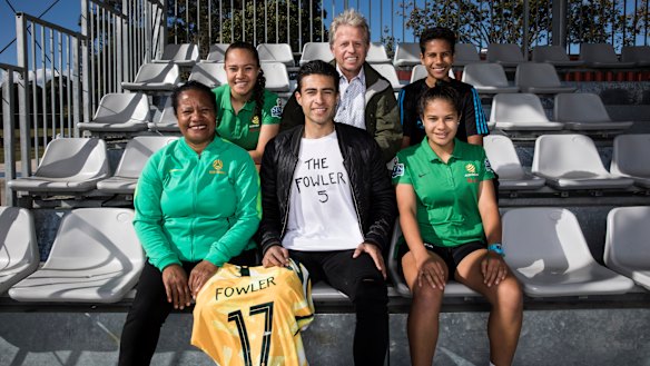 The Fowler clan (back, from left): Ciara, Kevin, Seamus, (front) Nido, Quivi and Louise with Mary's Matildas jersey.