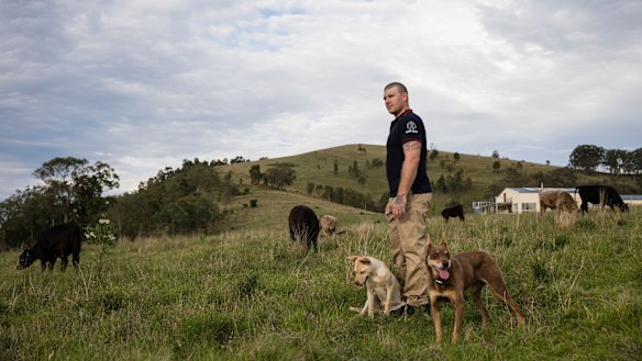 Stuart Bonds on his property in Mirannie near Singleton. The mining mechanic was the One Nation candidate who ran against Fitzgibbon in the 2019 election.  