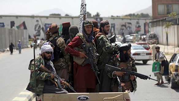 Taliban fighters patrol in Kabul, Afghanistan. 