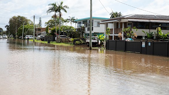 Flood waters in Ballina last year.