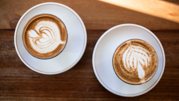 Spot the difference: An almond latte, left, and a soy latte.