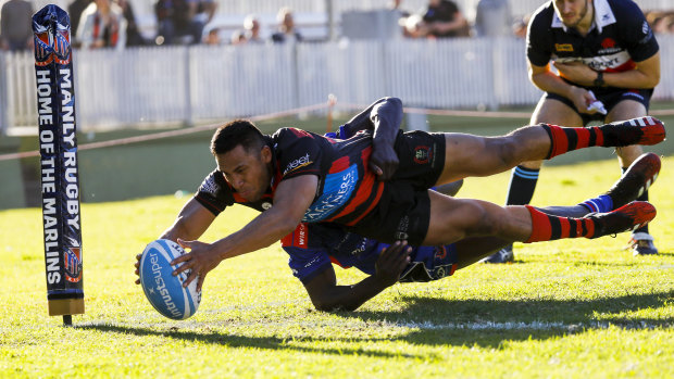 Kepu Lokotui scores a try for Norths in their victory over Manly on Saturday. 