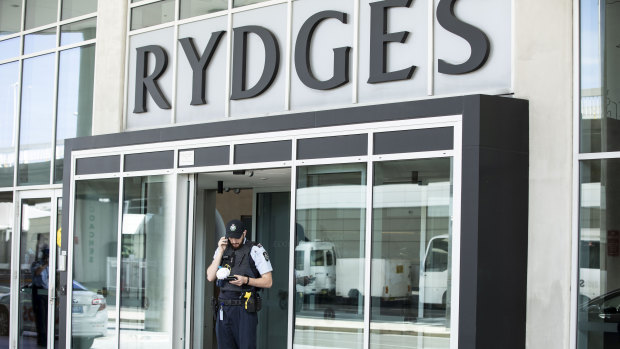 Australian Federal Police at the International Airport Rydges Hotel, one of 10-15 hotels that will be used for mandatory quarantine.