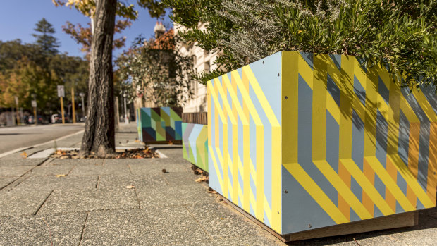 Planter boxes installed in East Perth, decorated by local artists. 