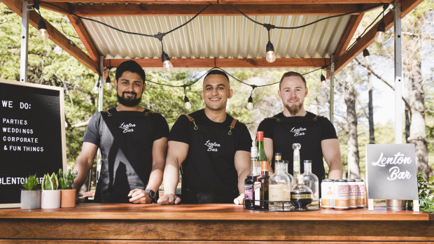 Lenton Bar brings the party, wherever it may be. From left, Manuk Samarasinghe, Amit Oberoi, and Matt Harris.