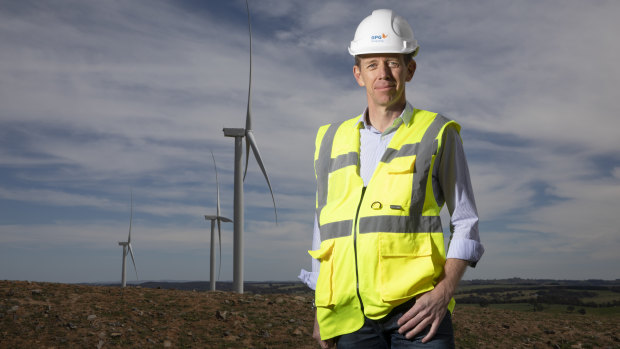 Minister for Climate Change and Sustainability Shane Rattenbury at the Crookwell 2 wind farm on Saturday.
