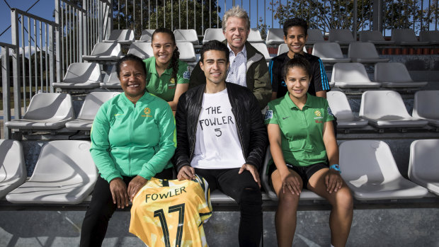 The Fowler clan (back, from left): Ciara, Kevin, Seamus, (front) Nido, Quivi and Louise with Mary's Matildas jersey.