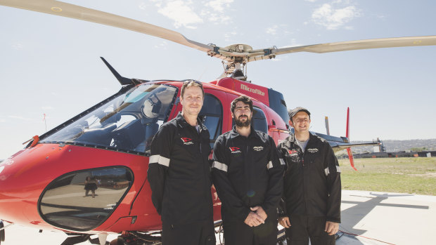 Camera systems officer Petri Miniotas, Senior technician James Kagel, and Pilot of Firebird 100 Morgan Ford.