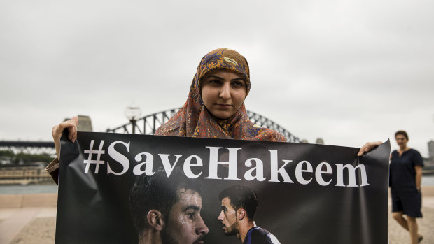 Fatima Yazbek, of Gulf Institute for Democracy and Human Rights, at the demonstration in Sydney on Thursday.