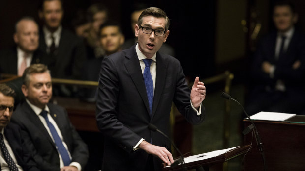 NSW Treasurer Dominic Perrottet delivers the budget in the NSW Parliament.