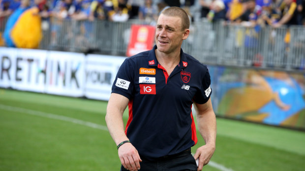 Happy and relieved: coach Simon Goodwin after the Demons sealed a top eight finish.