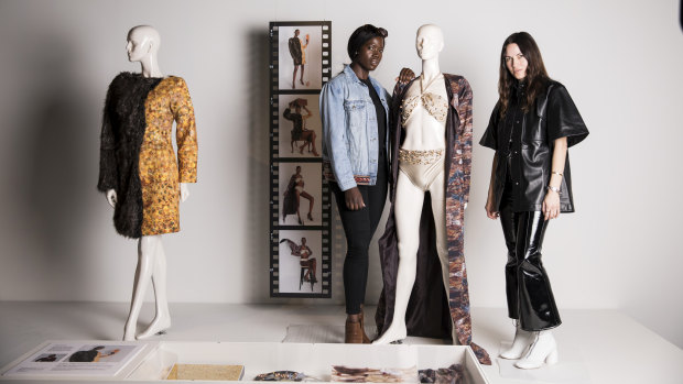 Designer Kym Ellery (right) is mentoring fashion graduate Lily James through a new program at the Museum of Applied Arts and Sciences.