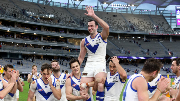 Todd Goldstein chaired off the field after his 200th game last year.