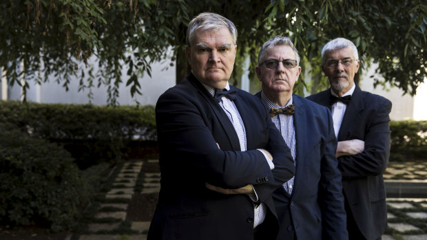‘Bank Warriors’ (from left) Craig Caulfield , Selwyn Krepp and Michael Sanderson at Parliament House.