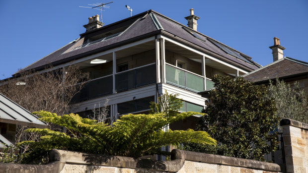 Malcolm Young's Balmain home, Onkaparinga, also known as 'Cockroach Castle' with its security cameras pointed to the harbour view.
