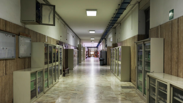 School is out: an empty corridor at La Sapienza University in Rome, Italy. 