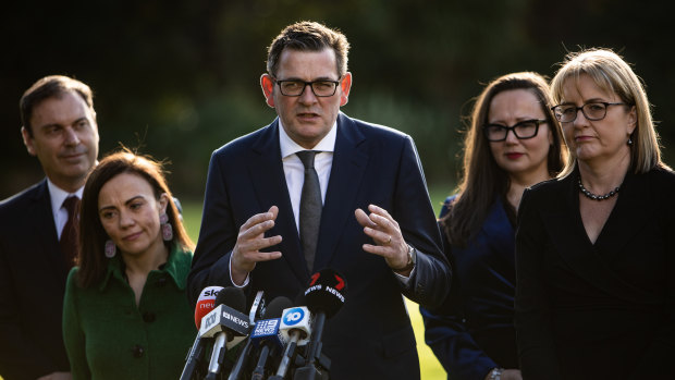 Planning Minister Lizzie Blandthorn (second left) with Premier Daniel Andrews this week.