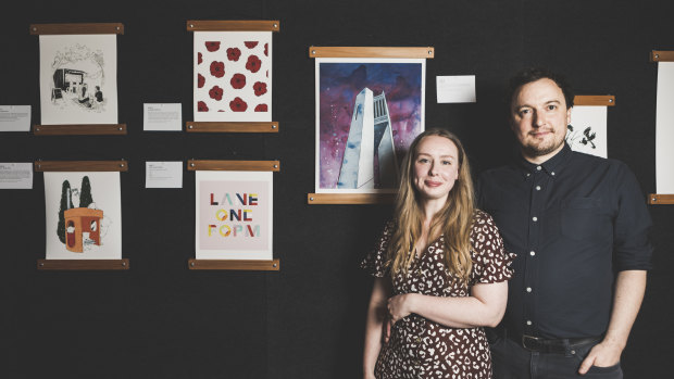 Artists behind '31 days in',  Zoe Elliott and Timothy Vaughan-Sanders.
They have spent their month in Canberra and are exhibiting their work at the Embassy of Belgium.