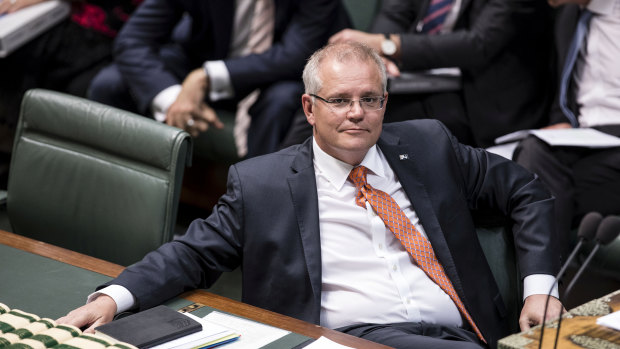 Prime Minister Scott Morrison during Question Time in the House of Representatives at Parliament House in Canberra on Monday. 
