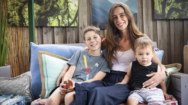 Catherine Cook and her sons Ashton, 10, and Jack, 18 months, at their home in Glenmore