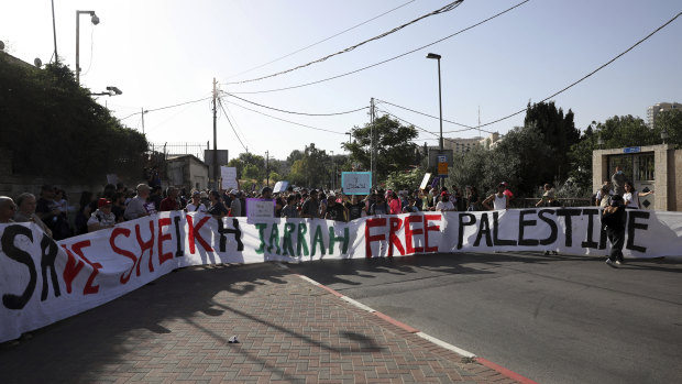 Activists hold a demonstration in support of Palestinians facing eviction from Sheikh Jarra, Israel/