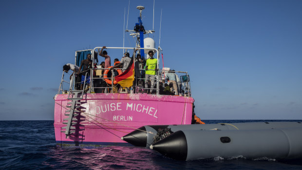 The Louise Michel rescue vessel with people rescued on board, after performing two rescue operations on the high seas in the past days.