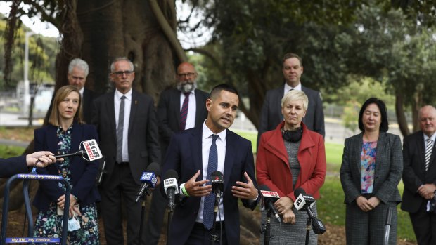 Sydney MP Alex Greenwich alongside members from Dying with Dignity and MP’s from a broad range of parties speaks to the media about The Voluntary Assisted Dying Bill in Sydney.