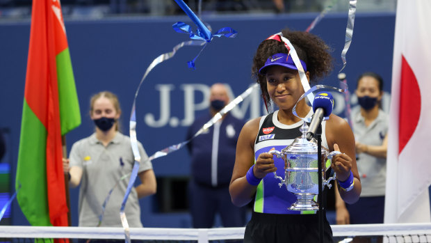 Naomi Osaka celebrates a comeback victory after winning the US Open.