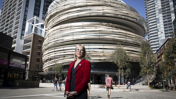 Heather Davis, the City of Sydney's manager of libraries and learning, outside the new Darling Harbour library.