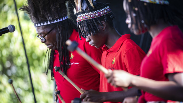 Zimbabwean group Zim Pride perform in Civic Square on day one of the multicultural festival.