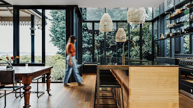 The kitchen is very much a place to enjoy the art of cooking or simply the views that extend beyond the back garden to the Eastern Shore and Frederick Henry Bay.
