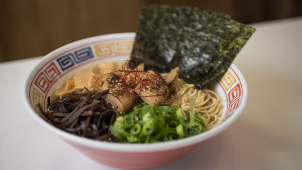 The sunflower and hempseed shoyu combines a dynamo vegetable broth with shallots, nori and seasoned bamboo shoots.