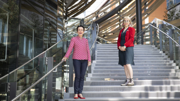 Sydney Lord Mayor Clover Moore, pictured with Heather Davis, said she hoped the striking design of the new library attracted new visitors.
