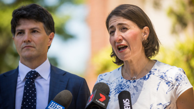Premier Gladys Berejiklian and Finance Minister Victor Dominello in Ryde.