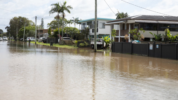 Flood waters in Ballina last year.