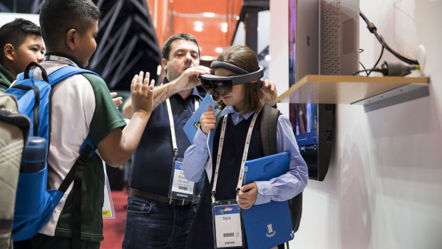 Testing out VR at EduTECH.