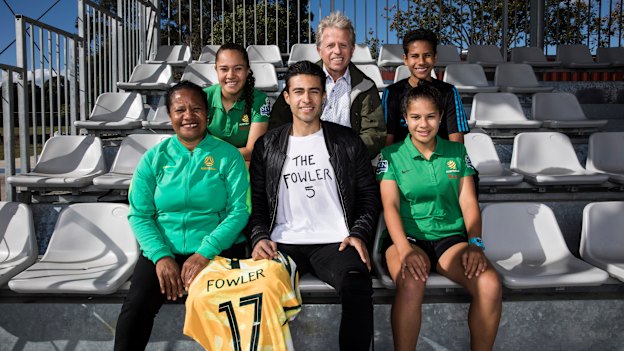 The Fowler clan (back, from left): Ciara, Kevin, Seamus, (front) Nido, Quivi and Louise with Mary's Matildas jersey.
