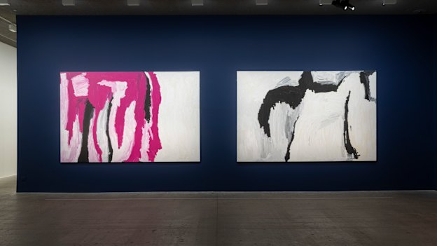 Gabori’s paintings on display at the Fondation Cartier exhibition.    