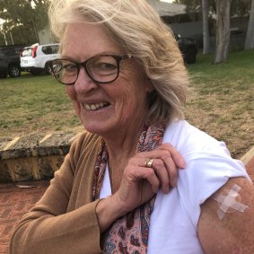 Robyn Mahon, 67, was relieved to get the Pfizer vaccine on the first day of its rollout in WA since she had a medical history that caused her GP concern over the AstraZeneca jab.