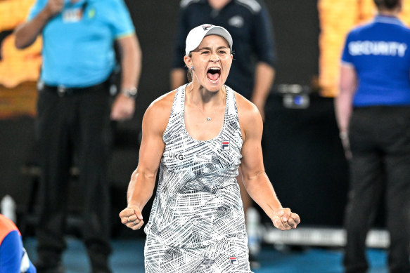 Ash Barty lets out her emotions as she wins the Australian Open.