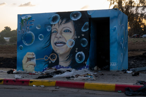 Personal belongings surround a bomb shelter located near the Supernova party and outside Kibbutz Be’eeri where hundreds were killed days earlier by Hamas militants near the border with Gaza on October 11, 2023 in Be’eri, Israel.