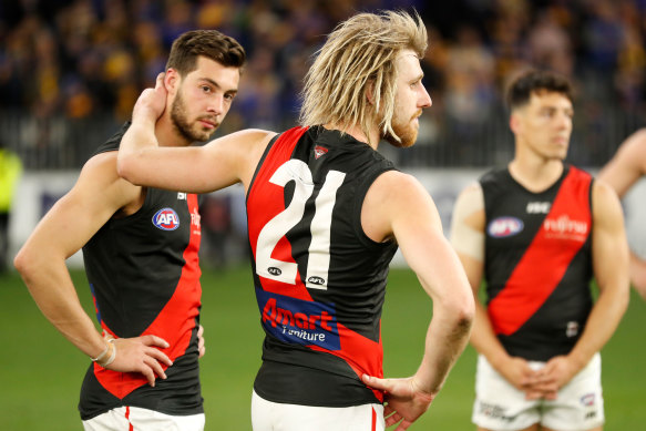A dejected Dyson Heppell after the loss to West Coast.