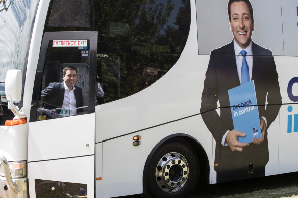 Matthew Guy on his 2018 state election campaign bus.