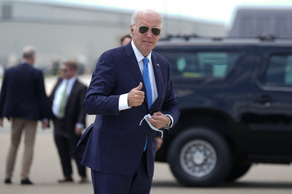 President Joe Biden arrives to board Air Force One at Dover Air Force Base, in Dover, Delaware.