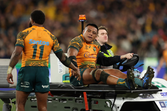 Allan Alaalatoa of the Wallabies leaves the field.