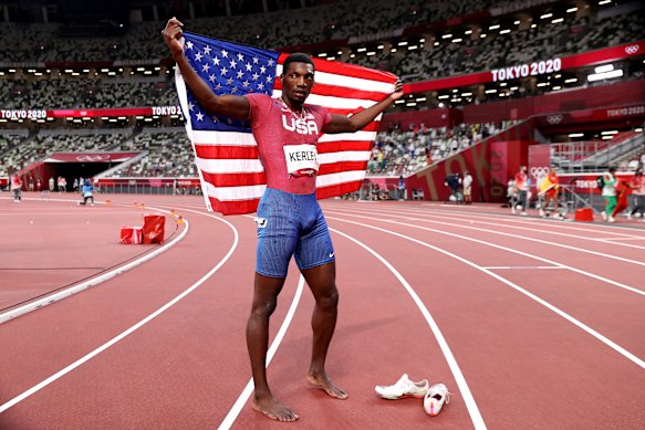 American sprint star Fred Kerley at the Tokyo Olympics. 